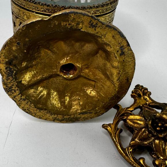 Vintage Gold Ormolu Perfume Bottle Beveled Glass Filigree Hollywood Floral - Picture 6 of 9